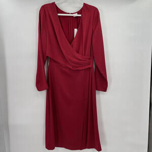 Women's Iris & Ink NWT Splice Front Long Sleeve Dress Red Size 12 MSRP $199